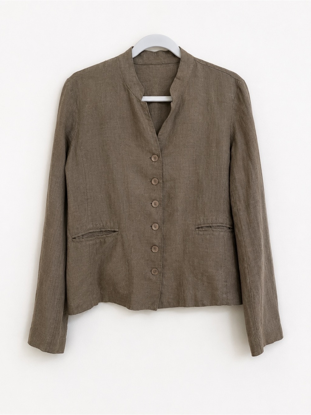 Eileen Fisher Gray 100% Irish Linen Button Front Blazer Jacket – Fits Size Small - Picture 2 of 7